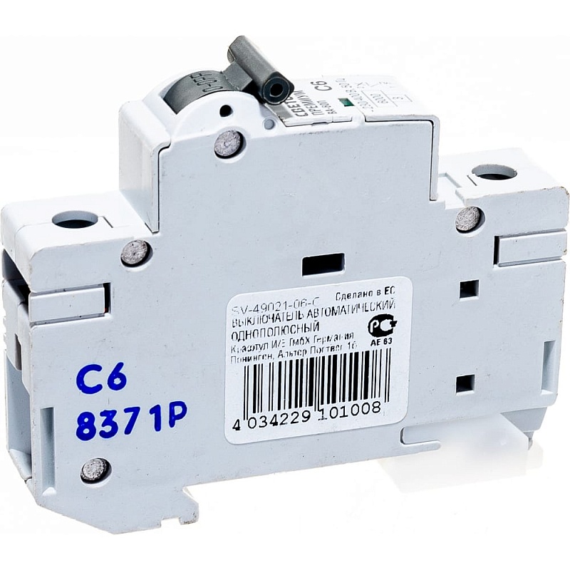 Автоматический выключатель СВЕТОЗАР ПРЕМИУМ 1-полюсный, 6 A, C, откл. сп. 6 кА, 230 / 400 В SV-49021-06-C