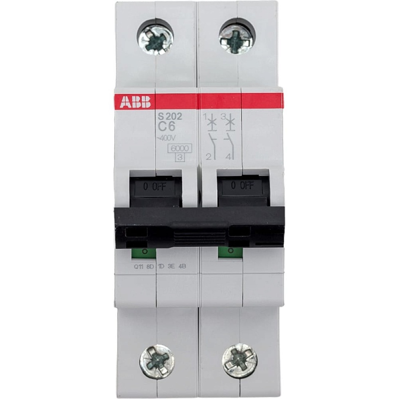 Автоматический модульный выключатель ABB 2п C S202 6кА 6А 2CDS252001R0064