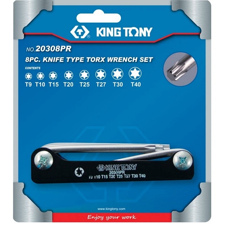 Набор Г-образных складных ключей (TORX, T9-T40, 8 предметов) KING TONY 20308PR