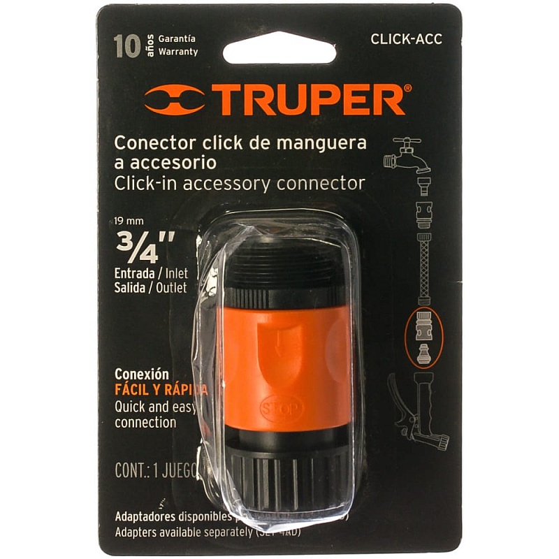 Коннектор для шланга быстрозащелкивающийся Truper CLICK-ACC 12722