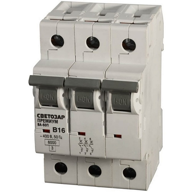 Автоматический выключатель СВЕТОЗАР ПРЕМИУМ 3-полюсный, 50 A, B, откл. сп. 6 кА, 400 В SV-49013-50-B