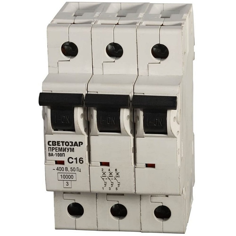 Автоматический выключатель СВЕТОЗАР ПРЕМИУМ 3-полюсный, 20 A, C, откл. сп. 10 кА, 400 В SV-49033-20-C