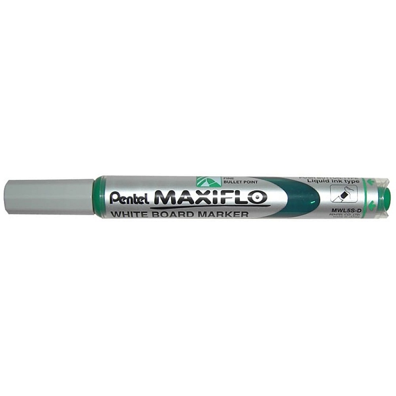 Маркер для досок с жидкими чернилами и кнопкой подкачки чернил Pentel Maxiflo зеленый, 4.0 мм MWL5S-D